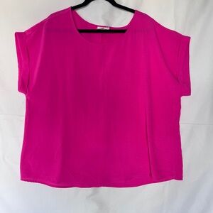 ANDREE BY UNIT Fuchsia Short Sleeve Scoop Neck Blouse 2X